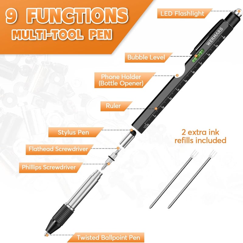 WERMARS Stocking Stuffers for Men Gifts,Gifts for Men, 9 in 1 Multitool Pen, Christmas Gadgets Gifts for Dad from Kids, Birthday Gift for Him,Gifts for Adults Husband, Boyfriend, Grandpa (Black) - Image 3